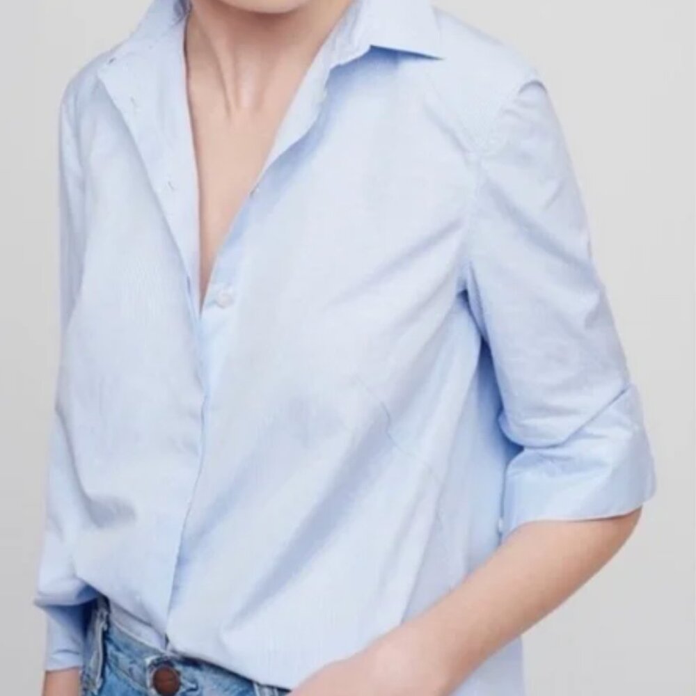 Cuyana Button Down White/Blue Pinstriped Poplin Shirt